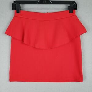 Peplum Layered Mini Skirt Red 80's Disco Cocktail Party Ruffled Bodycon Size XS